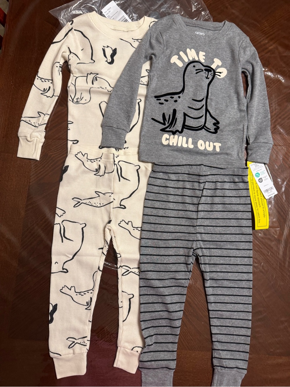 Carter’s baby boy 24 months 2-Pack Seal Print Thermal Pajamas - Gray & Cream